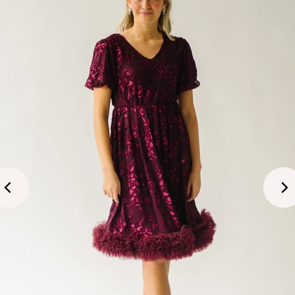 Fringe Detail Dress Burgandy  - Piper Scoot